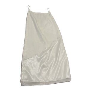 White Satin Asymmetrical Slip Dress, Size Small, Bias Cut Layered Midi/Maxi, Y2K